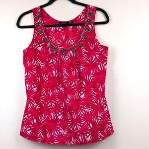 Boden Pink Floral Embellished Sleeveless Blouse Top Size 10